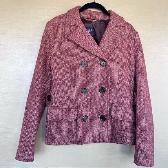 GAP Rust colored Herringbone Tweed Wool Blend Cropped Pea Coat 6 Small - Picture 1 of 10